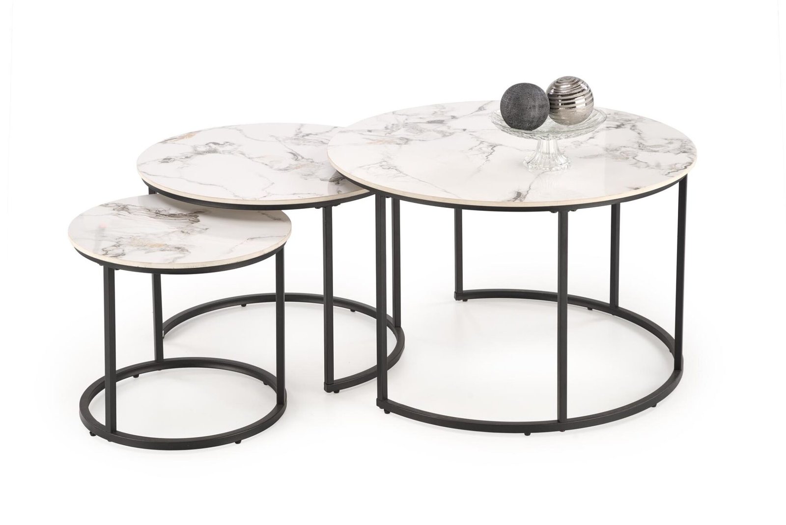 GILDA set of three coffee tables, white marble/black