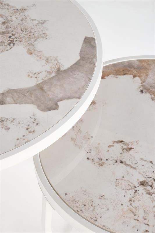 INES set of two coffee tables, beige marble / white - Image 3