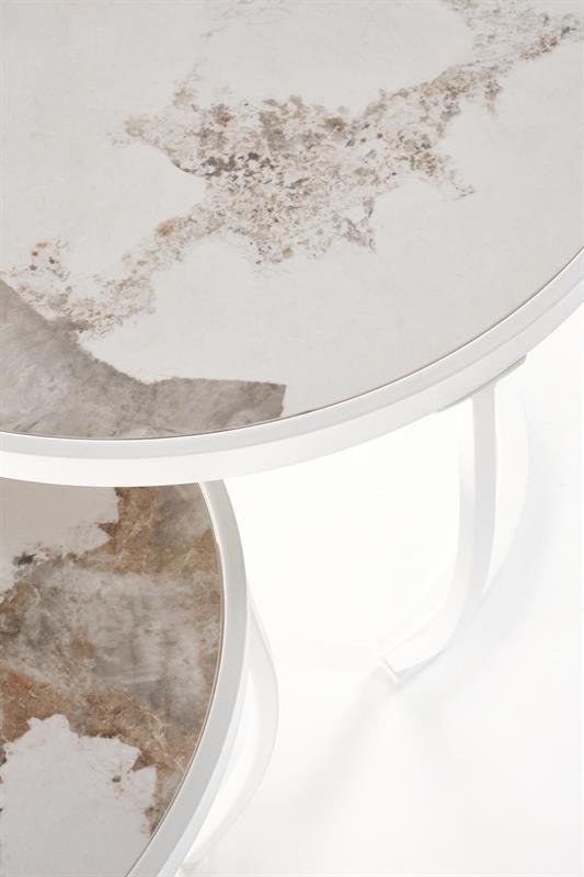 INES set of two coffee tables, beige marble / white - Image 4
