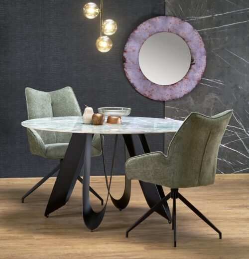 GIOVANI round table, green marble / black