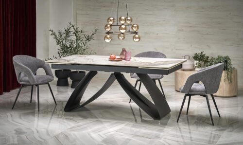HILARIO extension table, white marble / black