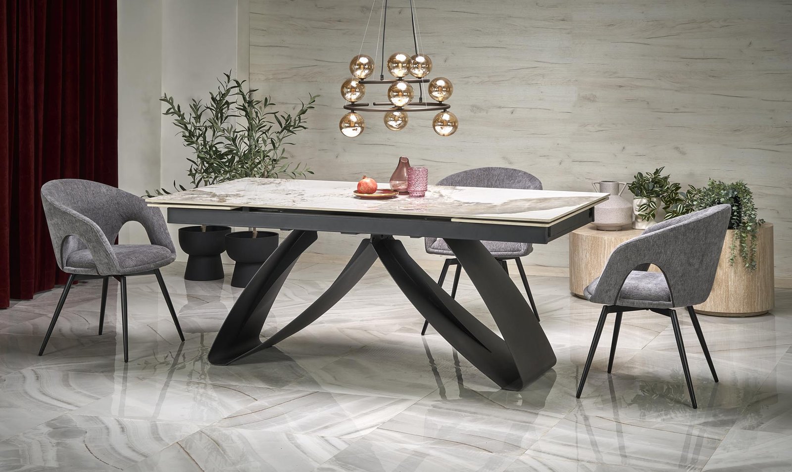 HILARIO extension table, white marble / black