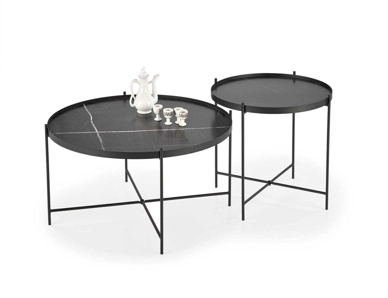 JULIETA set of 2 tables, black marble / black