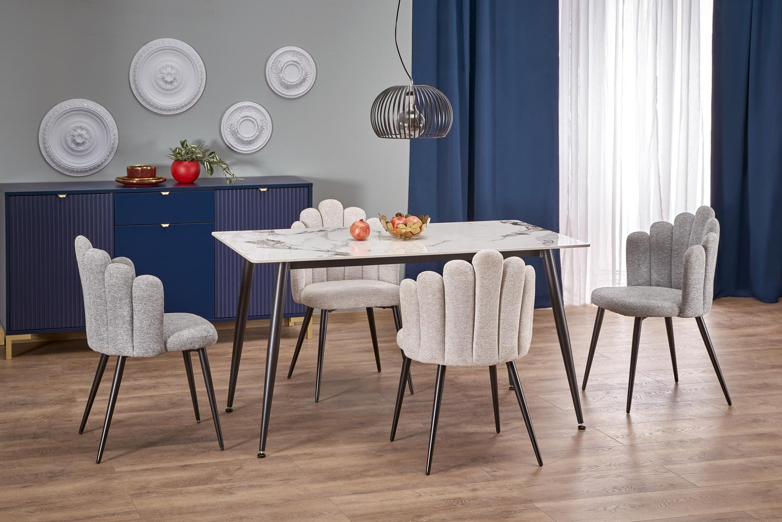 EMILIO 120 table, color: table top - white marble, legs - black