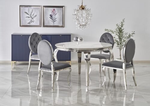 REGINALD table, color: table top – white marble, legs – silver