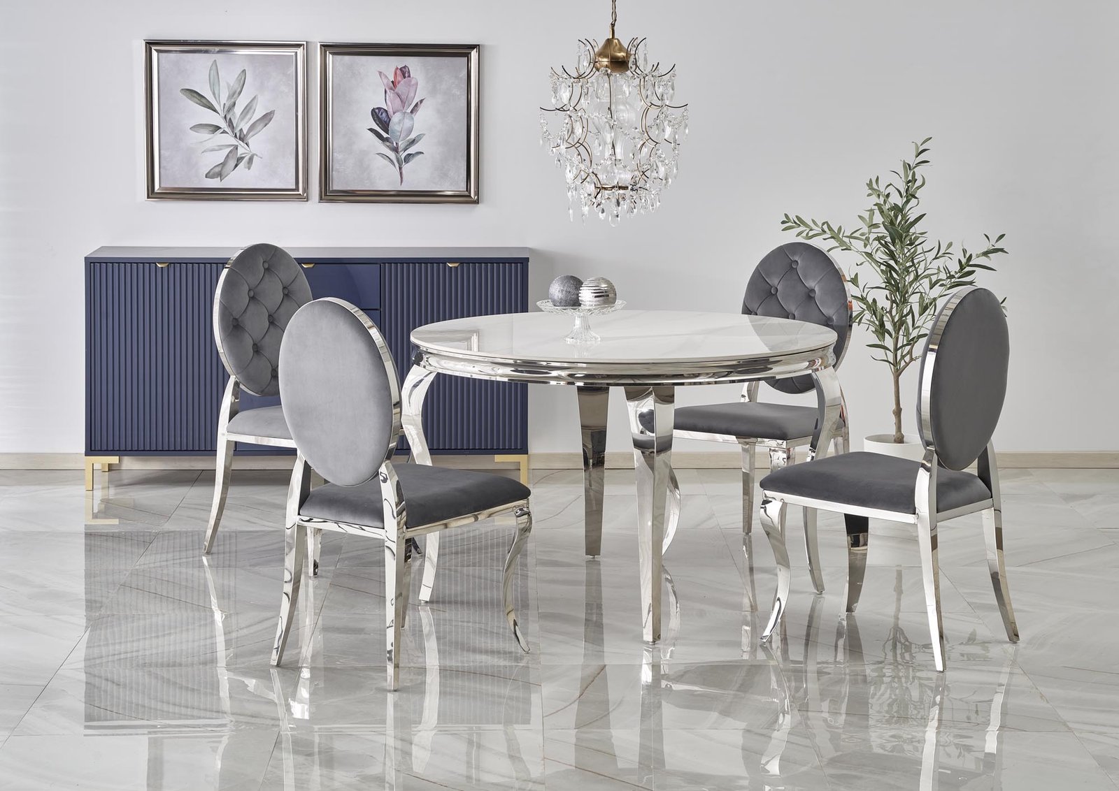REGINALD table, color: table top - white marble, legs - silver