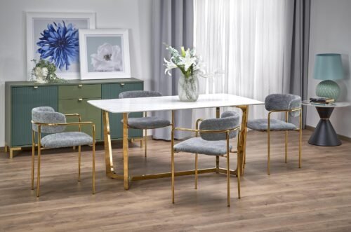 CLEMENTE table, color: table top – white marble, legs – gold