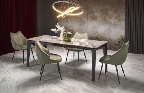 FELIX extendable table, grey marble / black