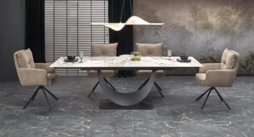 FERNANDO extendable table, white marble / black