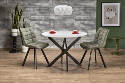 EDGAR 2 table, table top – white marble, legs – black
