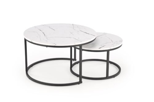 JAVA 2-piece table set, white marble / black