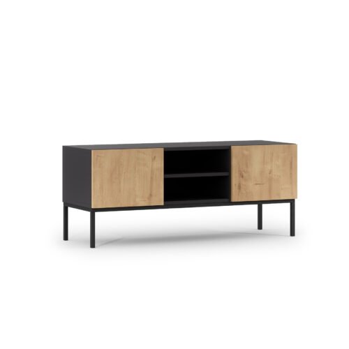 Lanzzi 120 TV stand, matte black/artisan oak