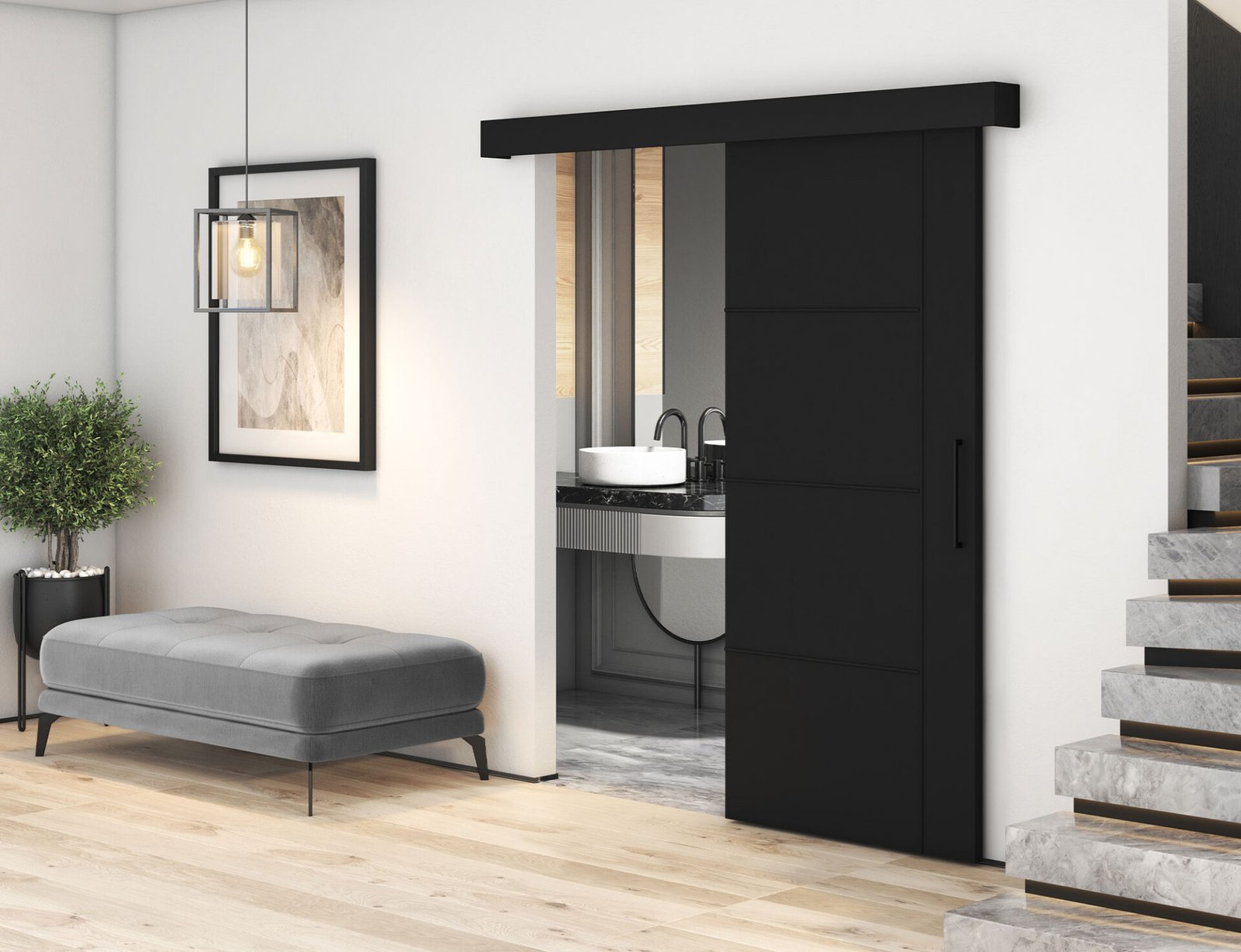 Crestina sliding door with self-closing mechanism, black - Image 2
