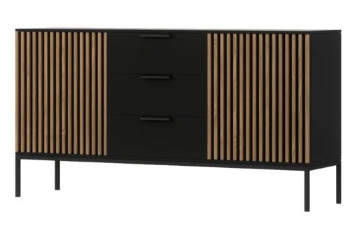 Meorati 150 chest of drawers, black/artisan oak