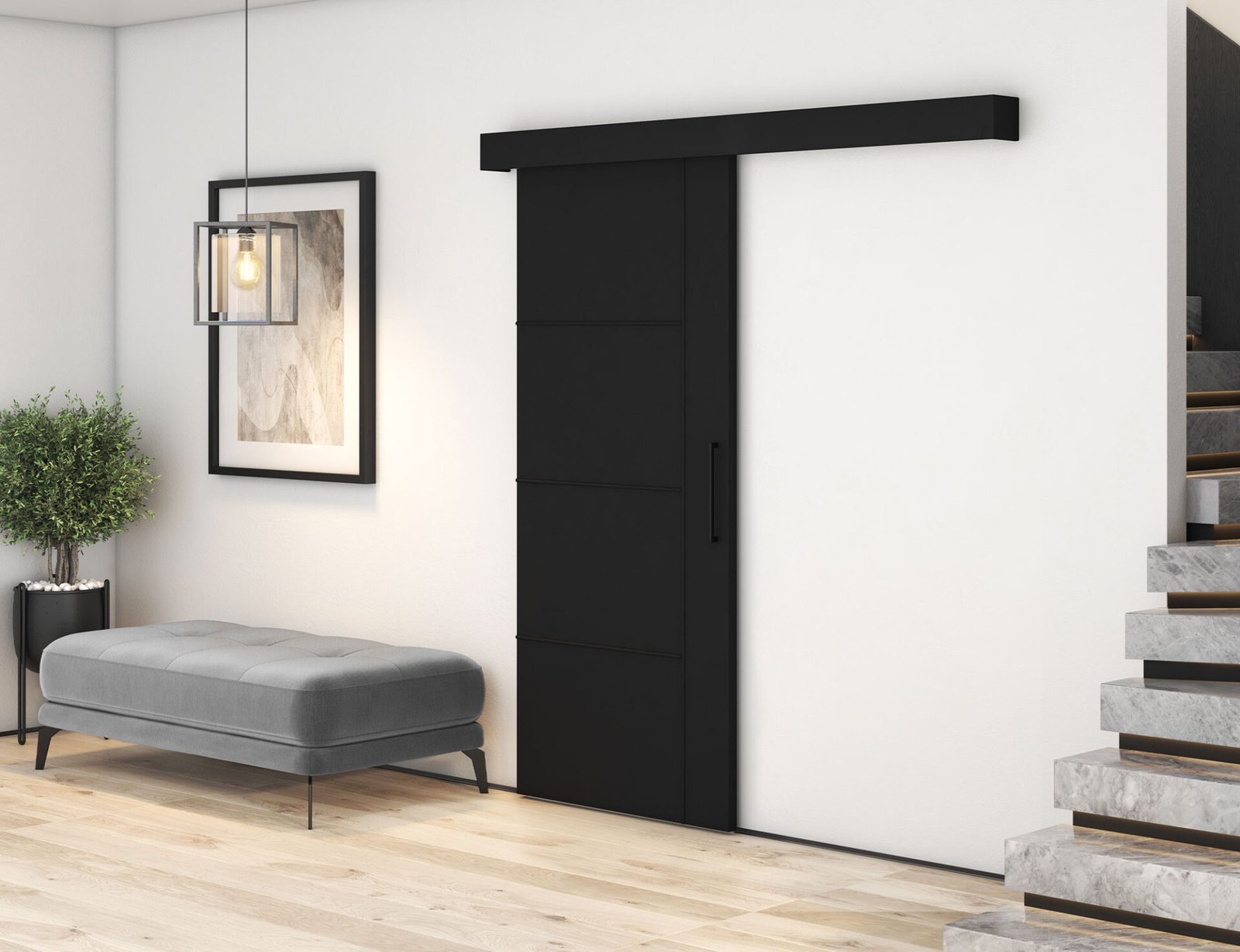 Crestina sliding door with self-closing mechanism, black - Image 4