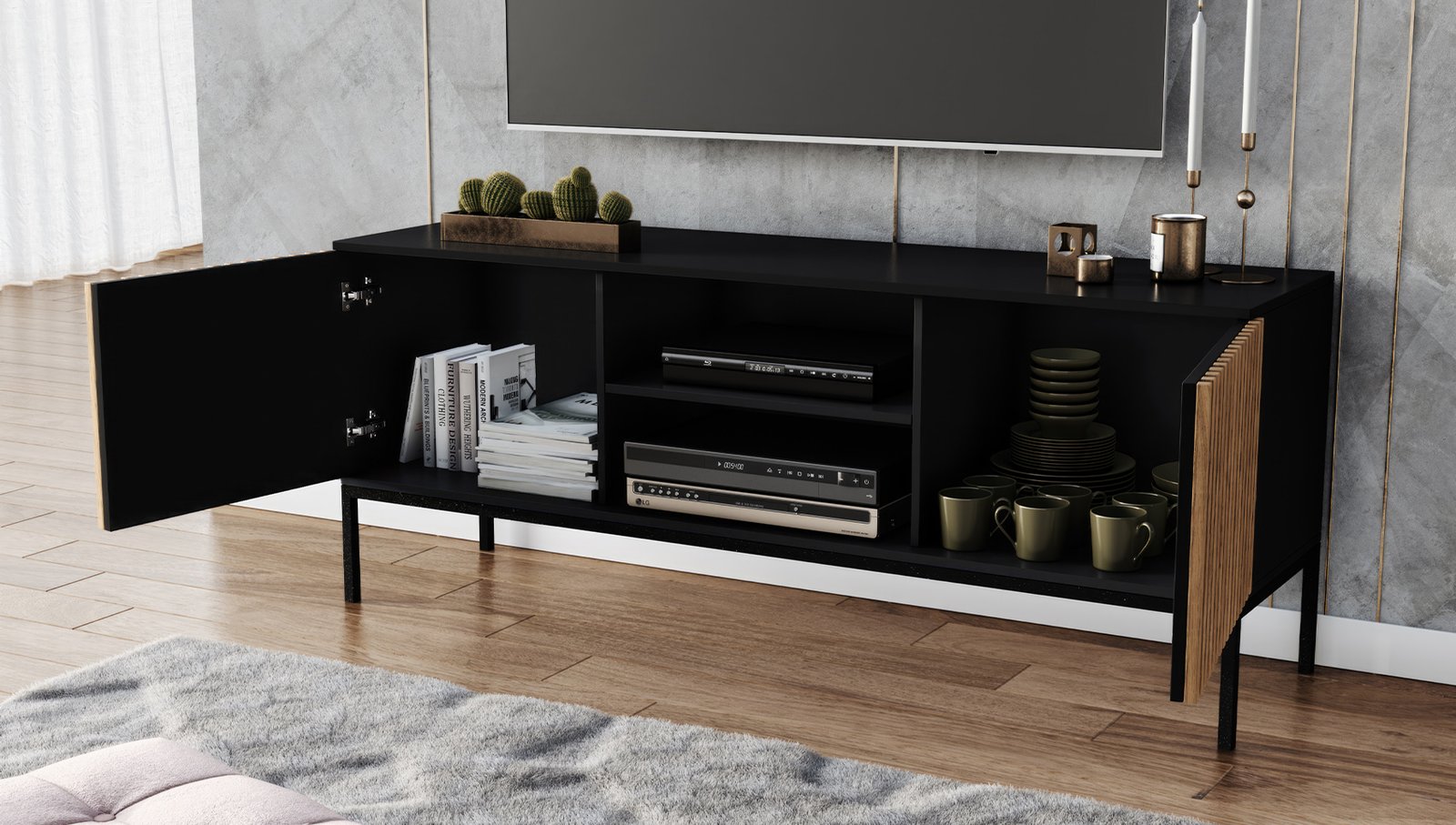 Meorati 150 TV stand, black/artisan oak - Image 4