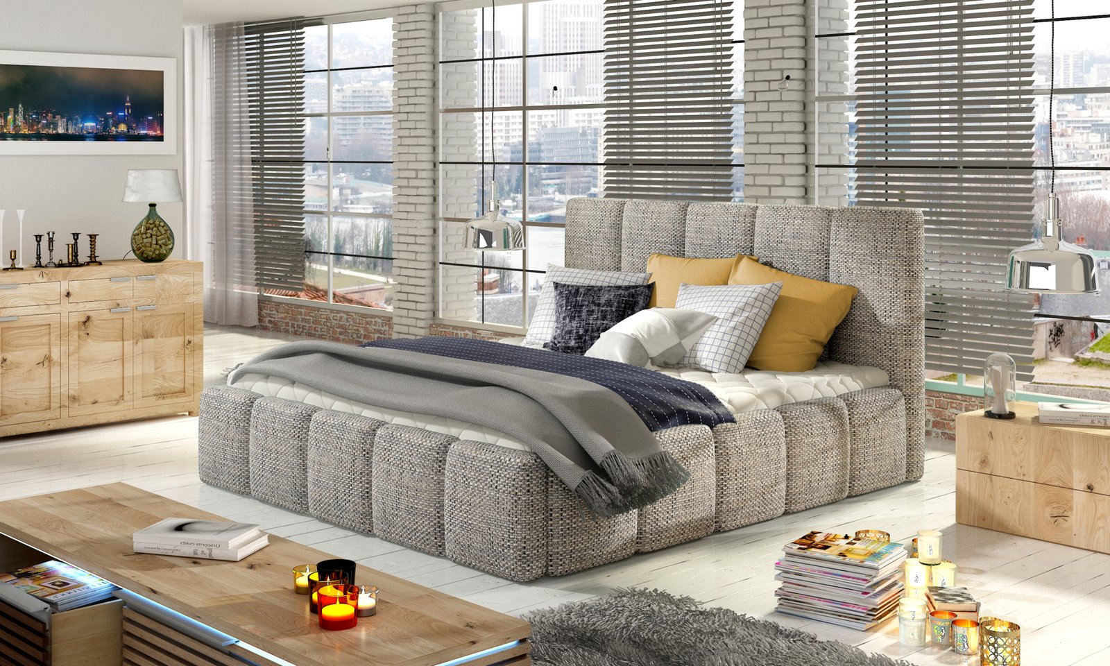 Edvige bed + wooden frame + gas lift + extension 140x200