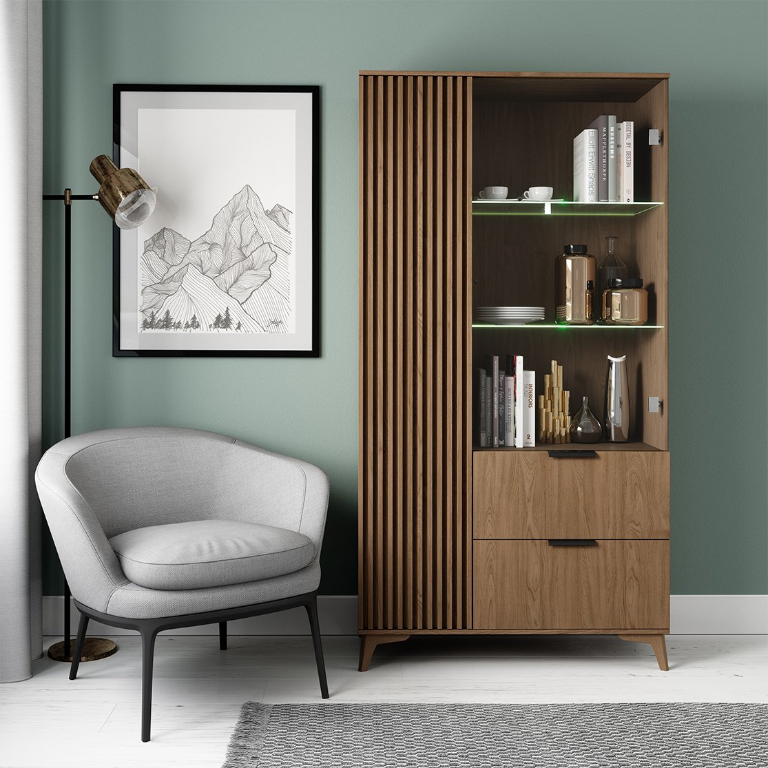 Entsian 100 Artisan Oak Display Cabinet - Image 2