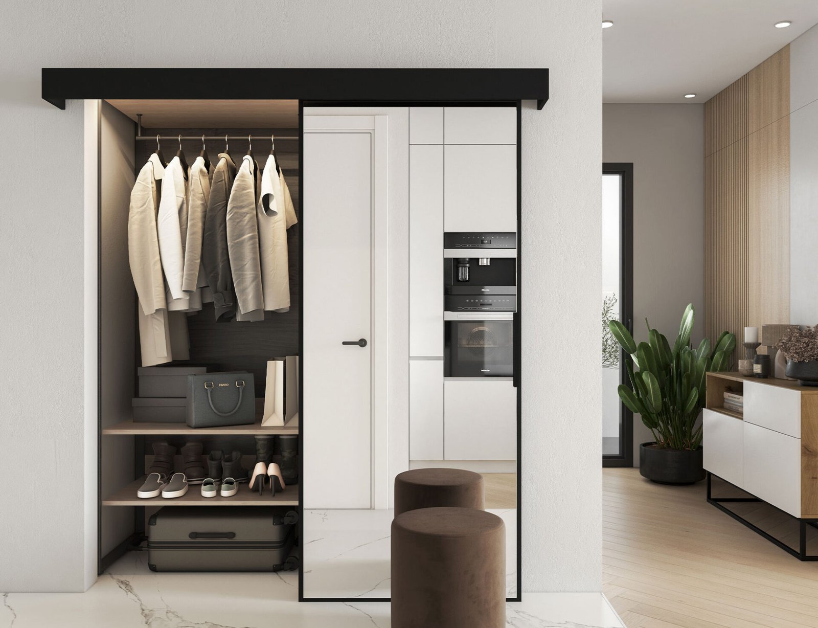 Lindo sliding door with self-closing mechanism, black - Image 6