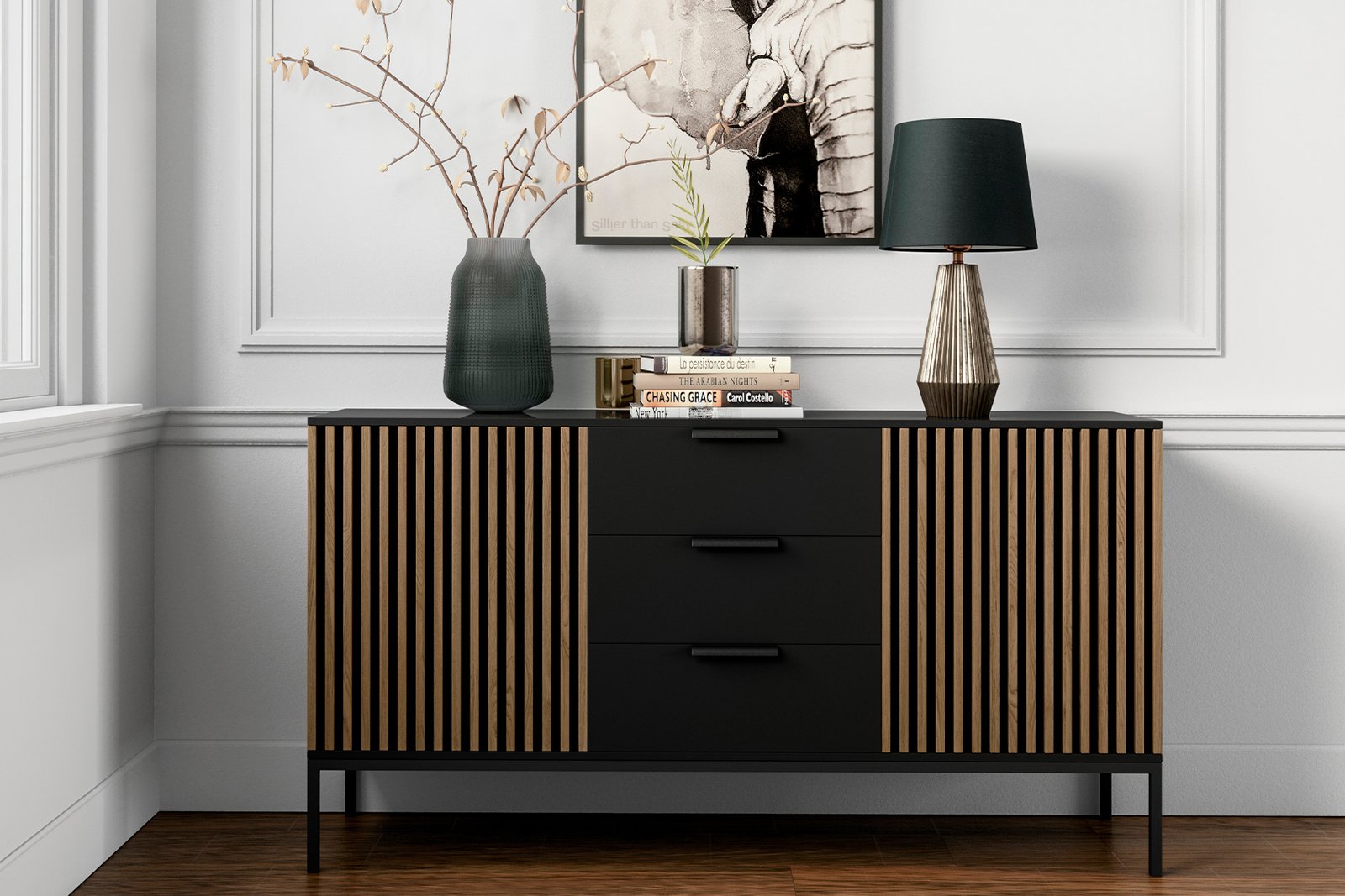 Meorati 150 chest of drawers, black/artisan oak - Image 2