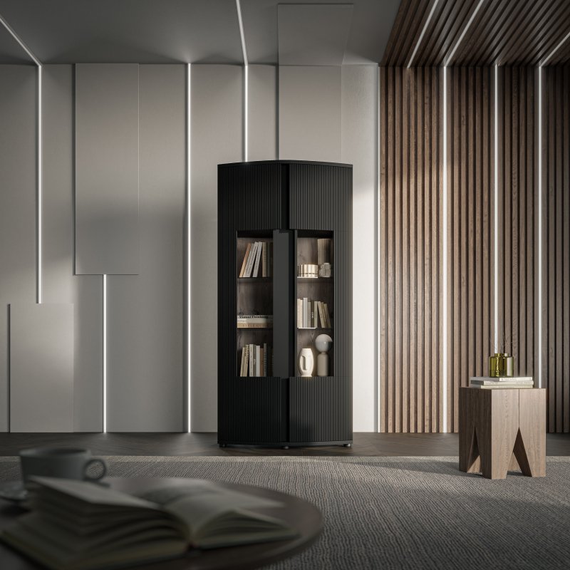 MICHELLE freestanding cabinet with double handle, black/viking oak