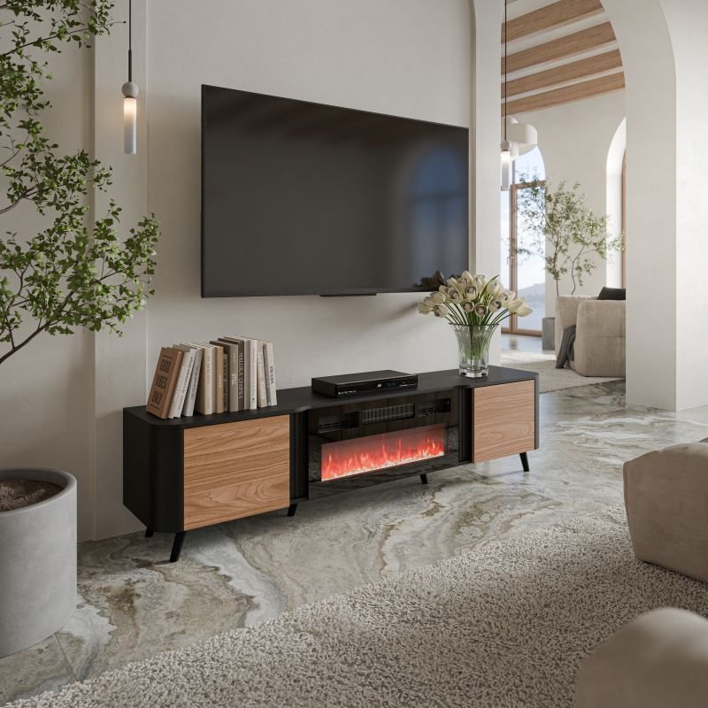 VOLARE TV stand 200 black matt/walnut