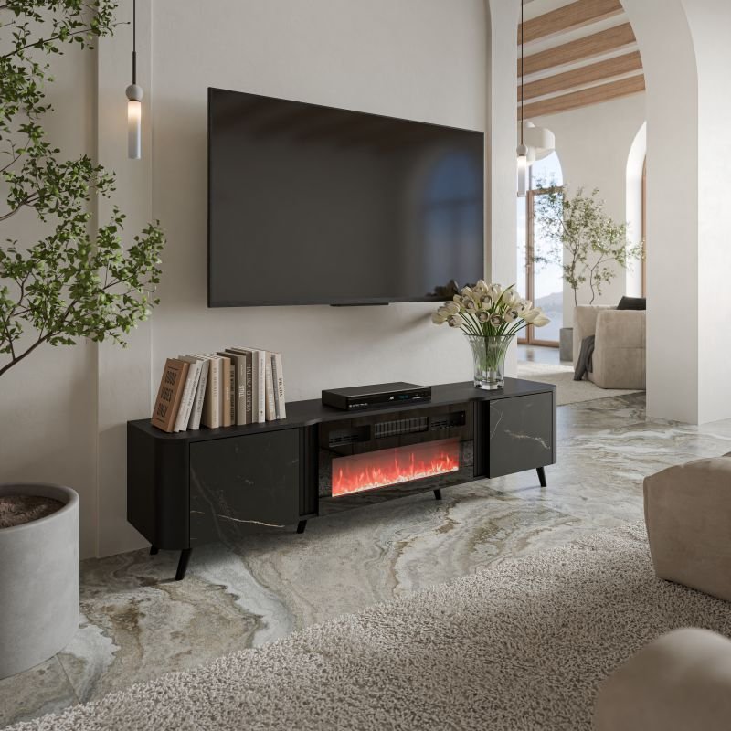 VOLARE TV stand 200 black matte/black San Sebastian