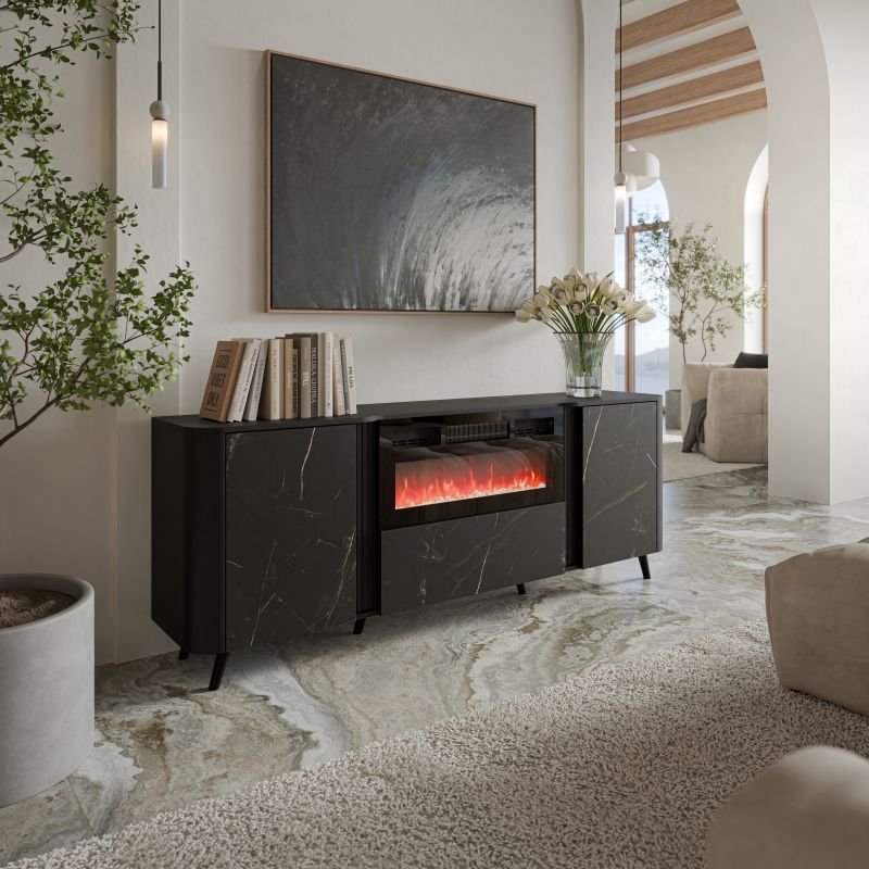 VOLARE chest of drawers, black matt/black San Sebastian