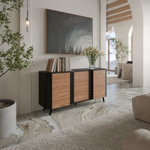 VOLARE chest of drawers 150 (3D) matte black/walnut color