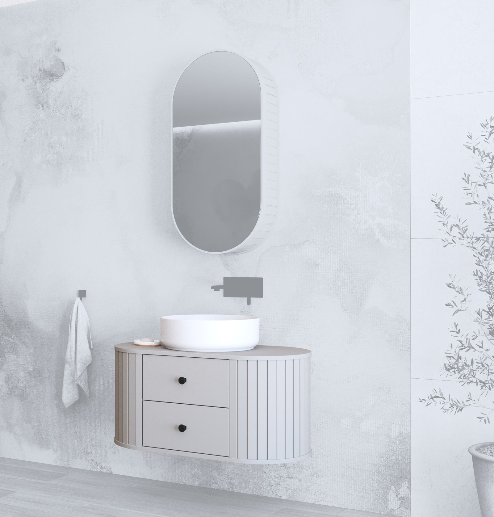 Sink cabinet, VENEZIA SU, matte cashmere color