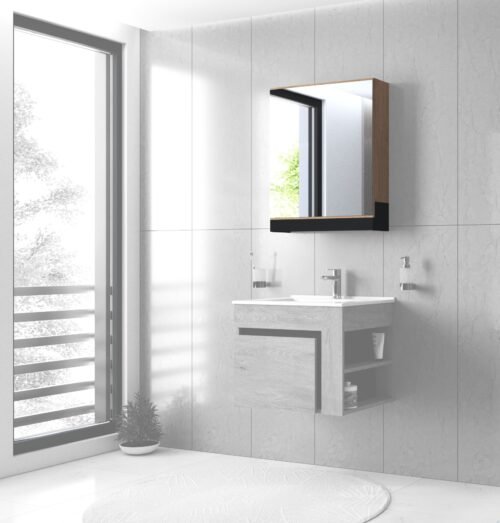 Mirror cabinet, DUESA SLU-60, golden oak / black