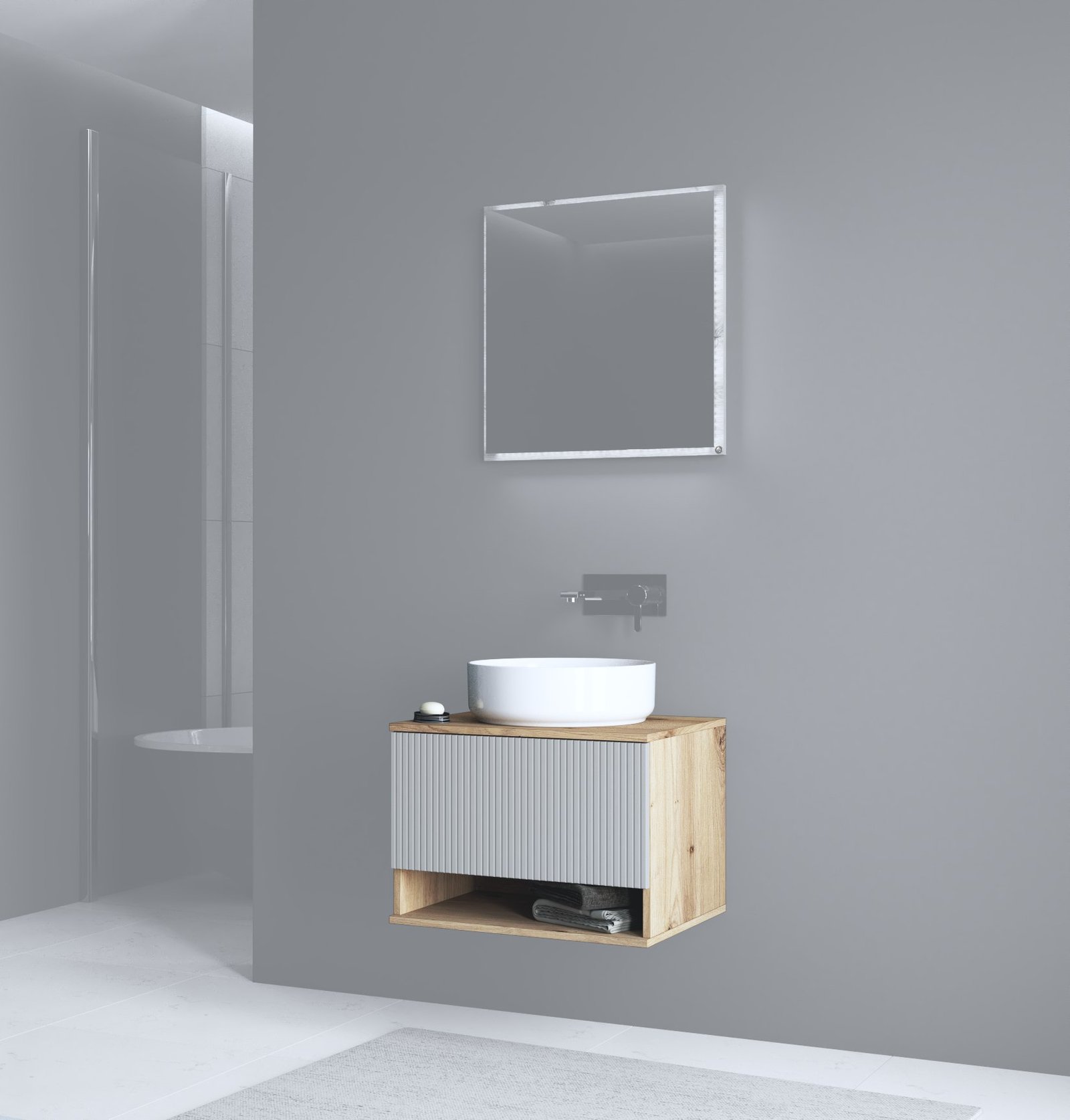 Sink cabinet, AVIOLA SU-60, artistic oak / matte cashmere color
