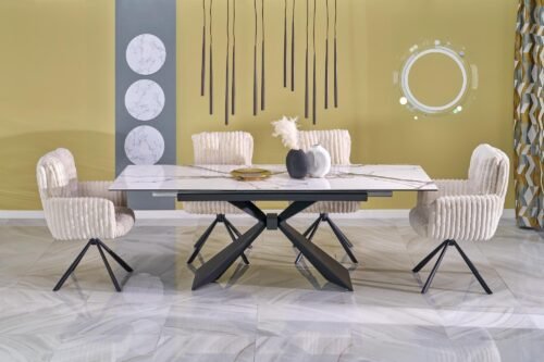 LUCIANO extendable table, white marble / black