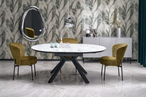 VERTIGO extendable table, color: table top – white marble, legs – black