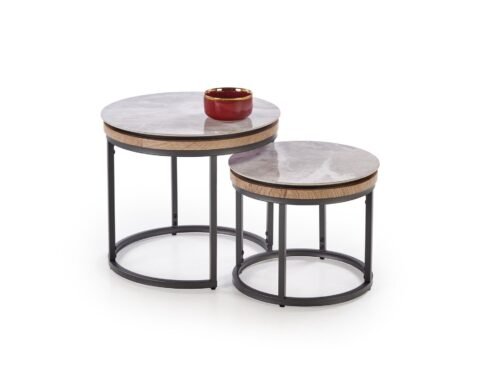 ITAKA coffee table set of 2, grey marble/graphite