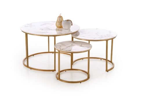 GILDA set of three coffee tables, white marble/gold