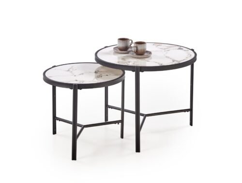 FATIMA set of two coffee tables, white marble / black