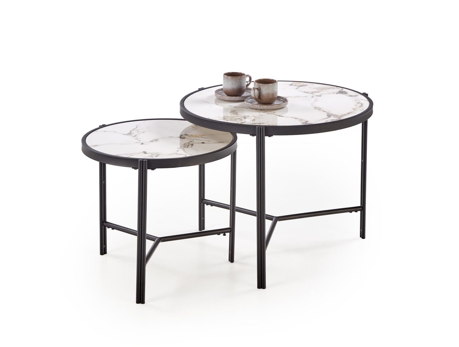 FATIMA set of two coffee tables, white marble / black
