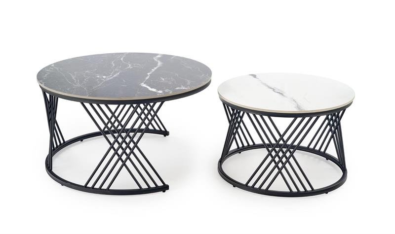 FLAMINGO coffee table set of 2, black marble / white marble / black - Image 4
