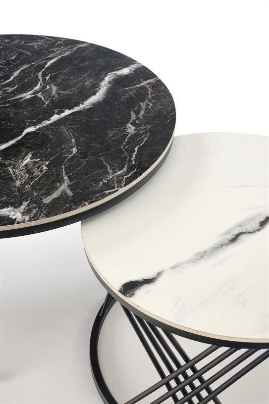 FLAMINGO coffee table set of 2, black marble / white marble / black - Image 5
