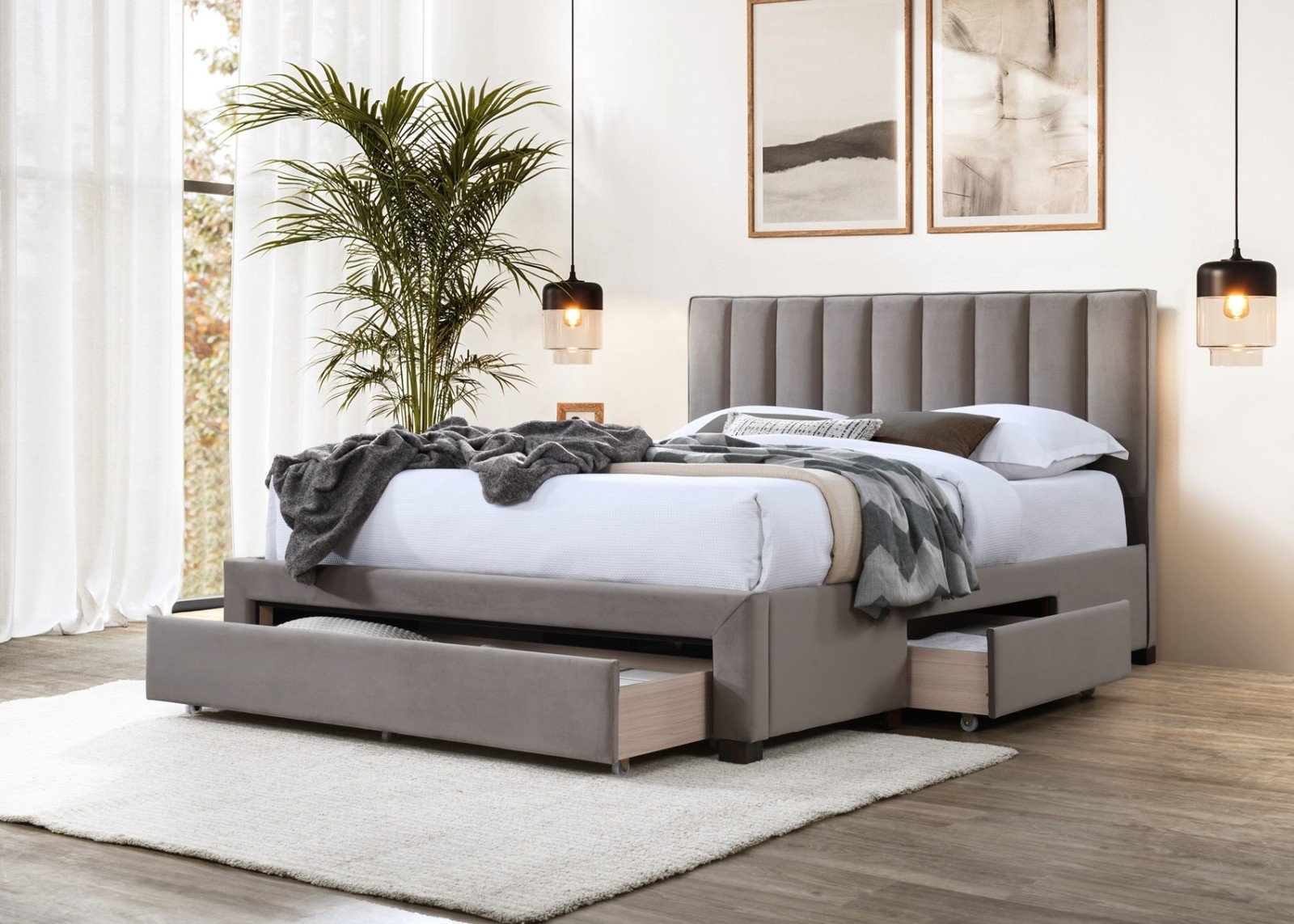 GRACE 160 bed with drawers, color: beige