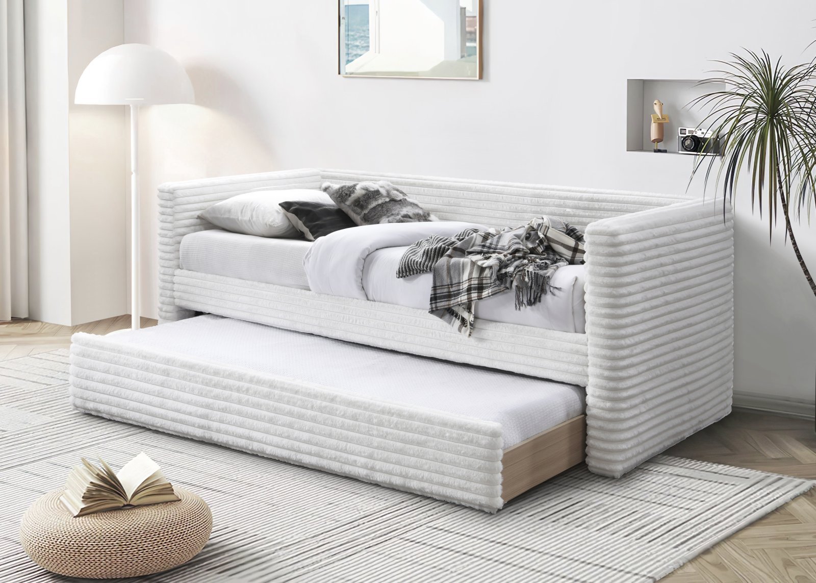 ALABAMA double bed with pull-out bottom mattress area, cream color