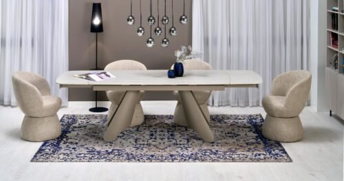 SALIX extendable table, travertine/cashmere