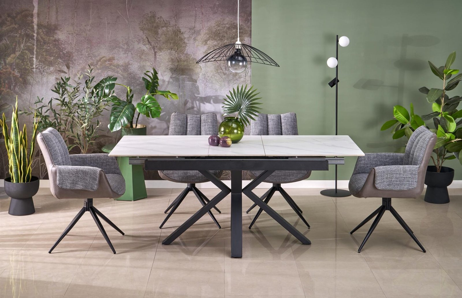 PATAN extendable table, white marble/black