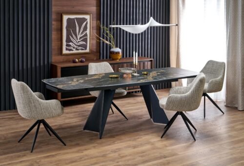 ARMANI extendable table, black marble / black