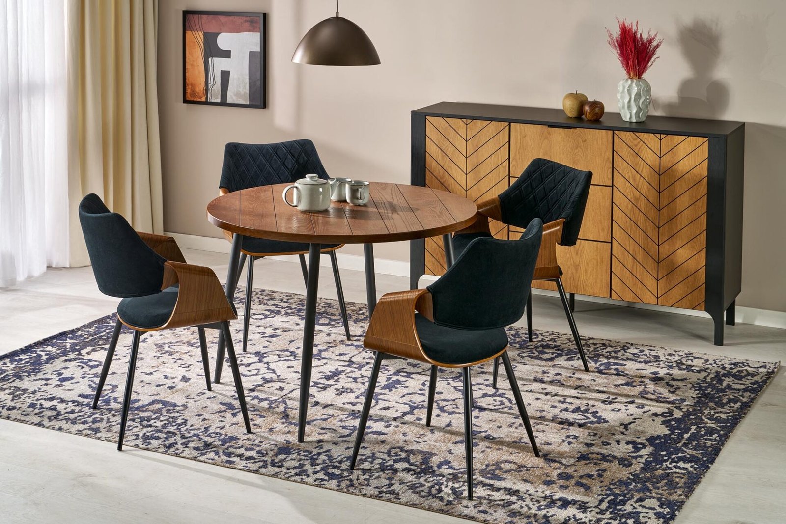 BARRY round table, walnut/black