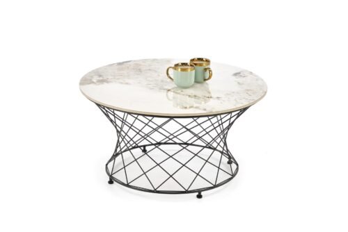 ALESSIA table, beige marble / black