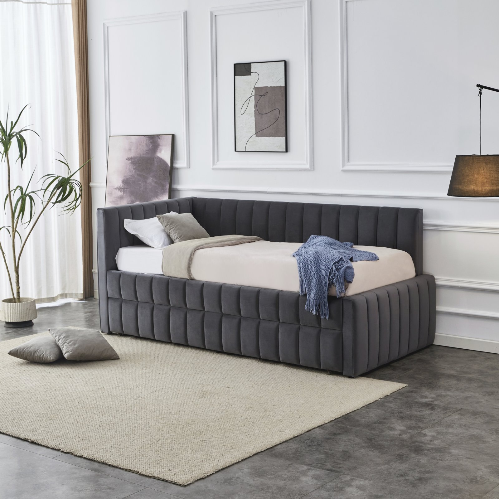 DERBY double bed with pull-out bottom mattress area, gray