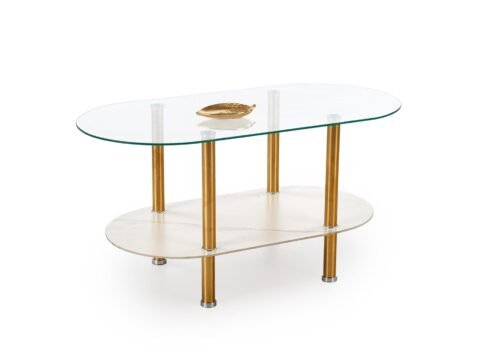 DUCAT coffee table, white marble / transparent / gold