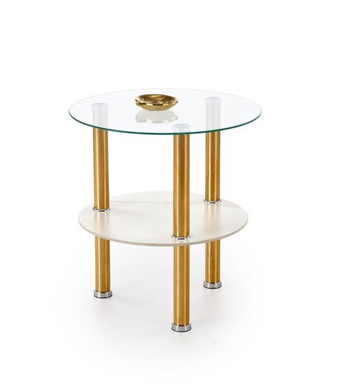 DUCAT S table, white marble / transparent / gold